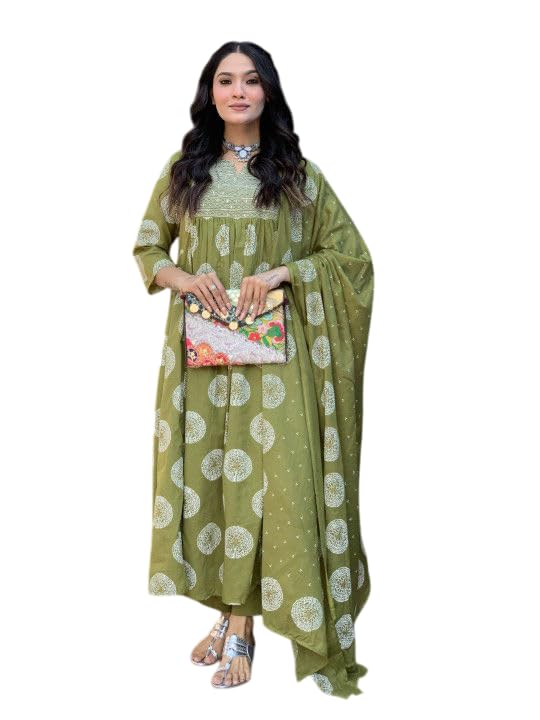 Rangnavi Women's Printed Anarkali Embroidered Kurta with Palazzo & Dupatta Set | Ethnic Set | Kurta Set - image 1