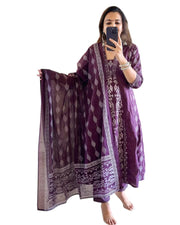 Rangnavi Women's Cotton Anarkali Printed Kurta with Palazzo & Dupatta Set – BLUE, WINE - image 1