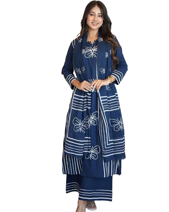 Rangnavi Women's Premium Cotton Straight Kurta with Pants and Dupatta Set | Ethnic Set - image 4