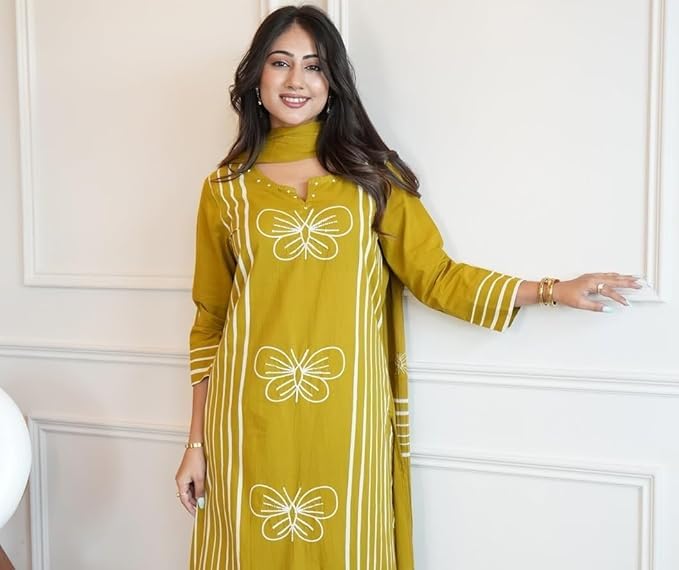 Rangnavi Women's Premium Cotton Straight Kurta with Pants and Dupatta Set | Ethnic Set - image 3