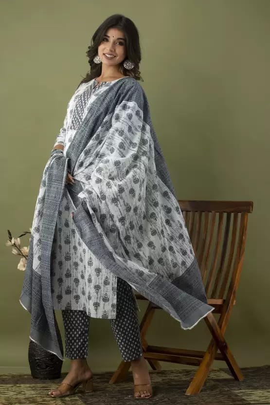 Rangnavi Women Cotton Straight Printed Kurta Pant and Dupatta Set… - image 2