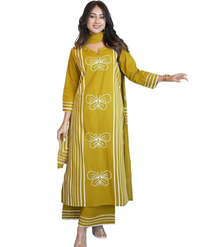 Rangnavi Women's Premium Cotton Straight Kurta with Pants and Dupatta Set | Ethnic Set - image 1