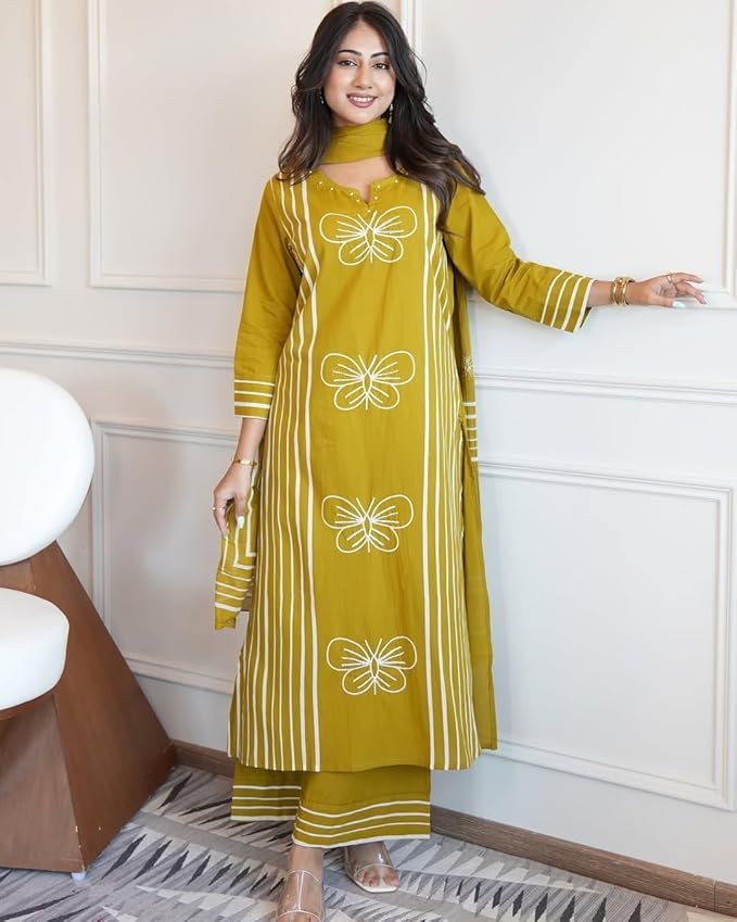 Rangnavi Women's Premium Cotton Straight Kurta with Pants and Dupatta Set | Ethnic Set - image 2