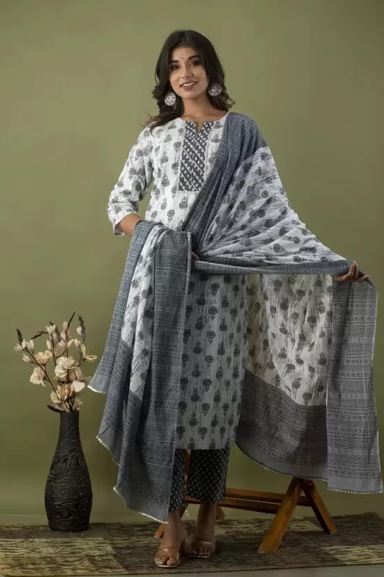 Rangnavi Women Cotton Straight Printed Kurta Pant and Dupatta Set… - image 5