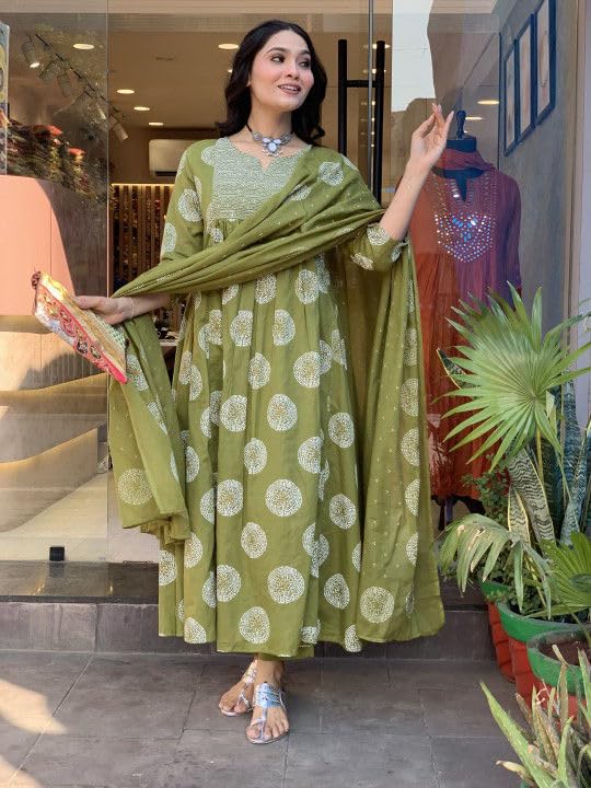 Rangnavi Women's Printed Anarkali Embroidered Kurta with Palazzo & Dupatta Set | Ethnic Set | Kurta Set - image 2