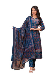 Rangnavi Women's Premium Cotton Anarkali Kurta with Pants and Dupatta Set | Ethnic Set - image 1