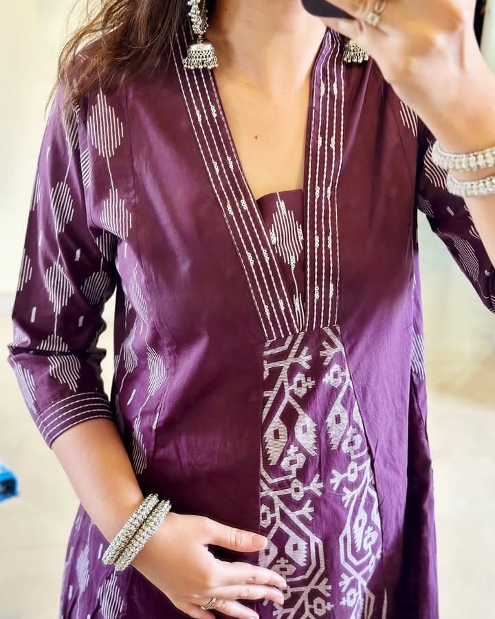 Rangnavi Women's Cotton Anarkali Printed Kurta with Palazzo & Dupatta Set – BLUE, WINE - image 3