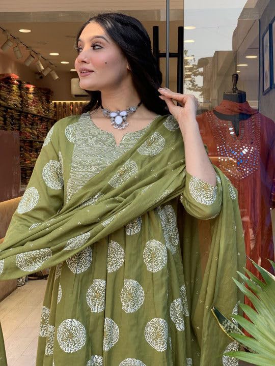 Rangnavi Women's Printed Anarkali Embroidered Kurta with Palazzo & Dupatta Set | Ethnic Set | Kurta Set - image 4
