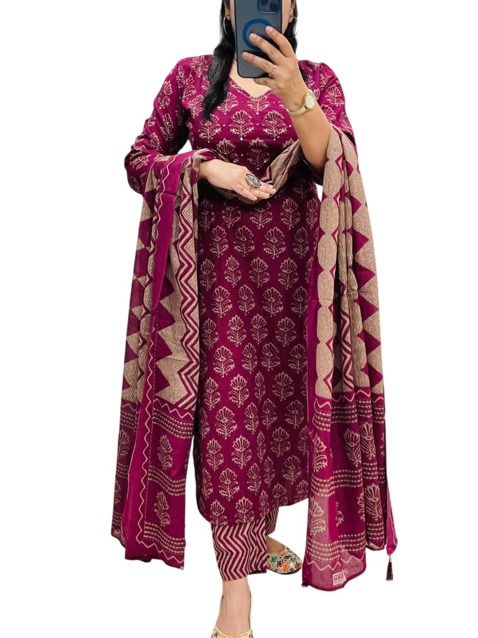 Rangnavi Women's Cotton Trending Straight Kurta with Pants and Dupatta Set | Ethnic Set (Teal) – BLACK, MAROON, TEAL - image 1