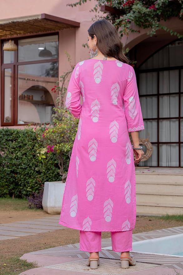 Rangnavi Women's Printed 100% Cotton Straight Kurta with Pants and Dupatta Set | Ethnic Set |Kurta Set – GREEN, PINK - image 5
