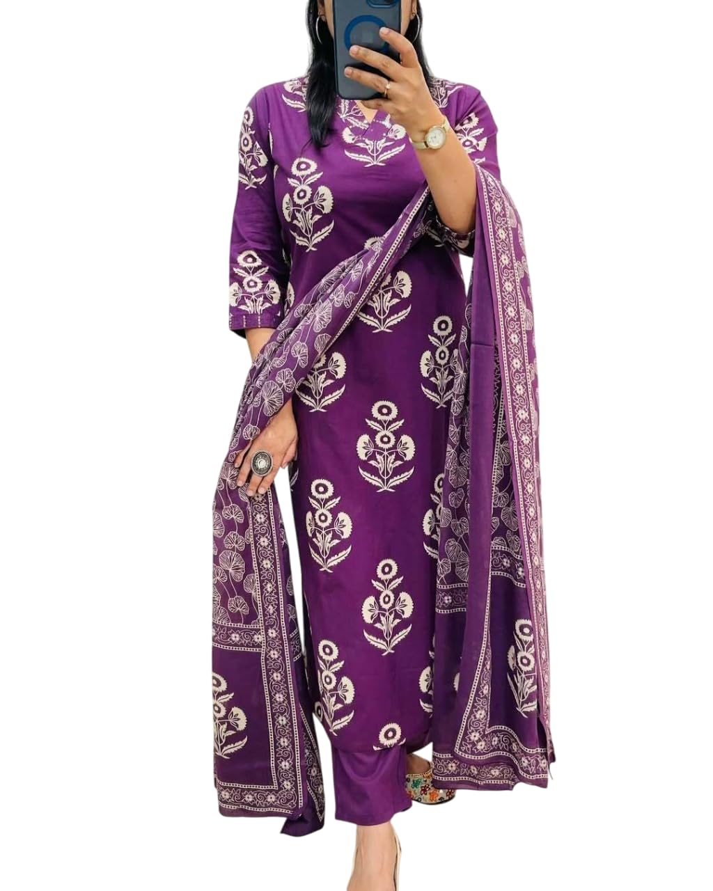 Rangnavi Women's Floral Printed Stright Kurta with Pant & Dupatta Set | Kurta Set - image 6