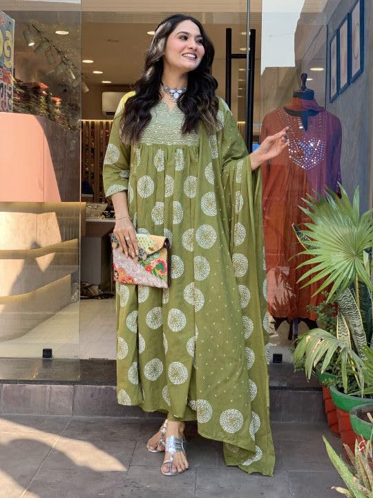 Rangnavi Women's Printed Anarkali Embroidered Kurta with Palazzo & Dupatta Set | Ethnic Set | Kurta Set - image 3