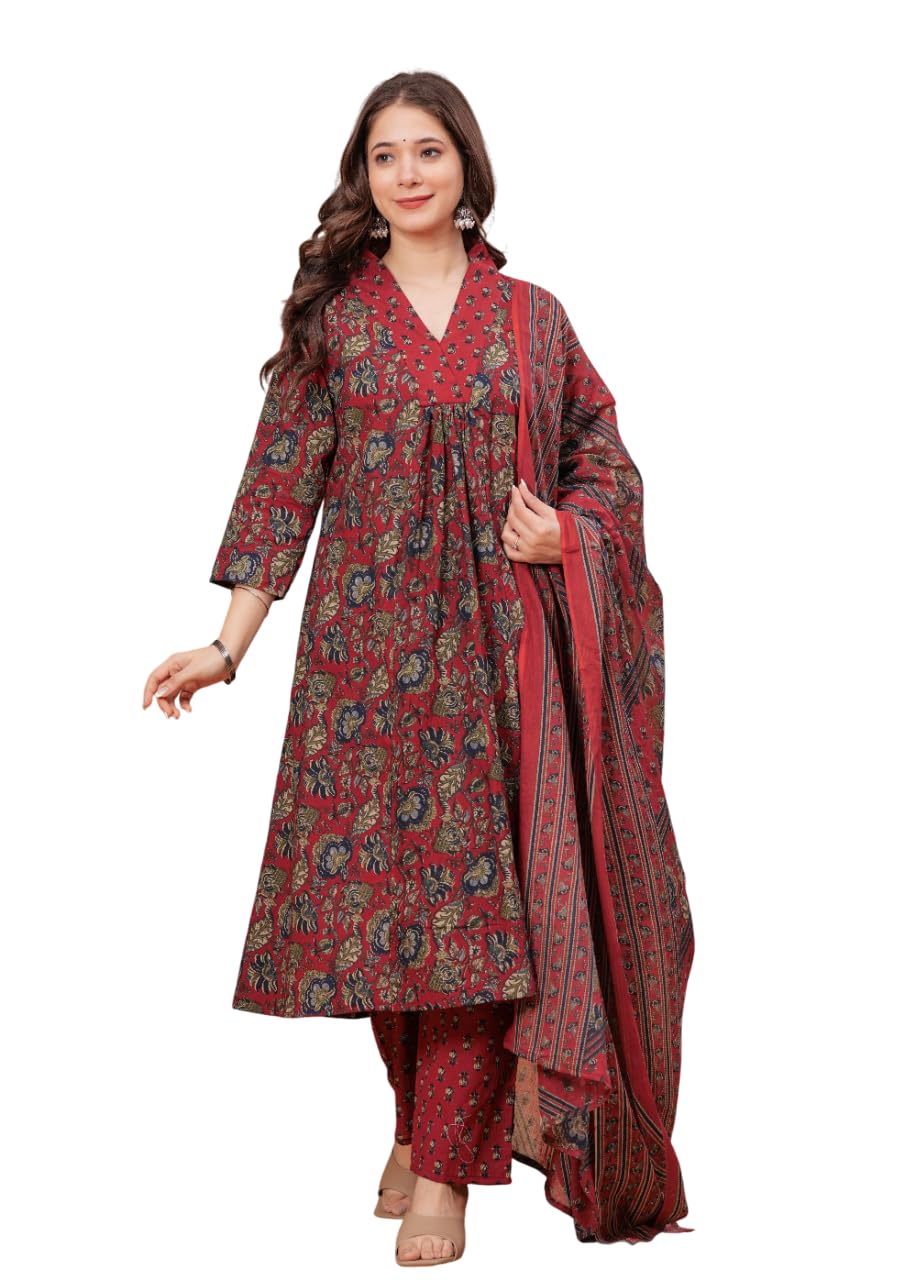 Rangnavi Women's Cotton Anarkali Printed Kurta with Palazzo & Dupatta - image 6