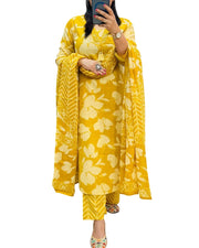Rangnavi Women's Floral Printed Stright Kurta with Pant & Dupatta Set | Ethnic Set | Kurta Set – BLUE, Black, PINK, Yellow - image 1