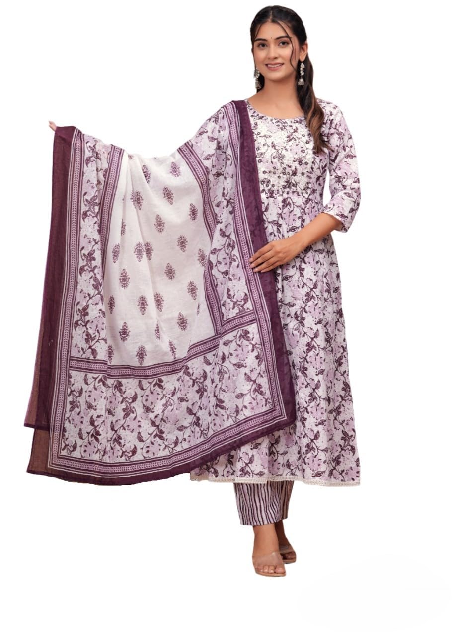 Rangnavi Women's Printed Cotton Anarkali Kurta Set - image 1