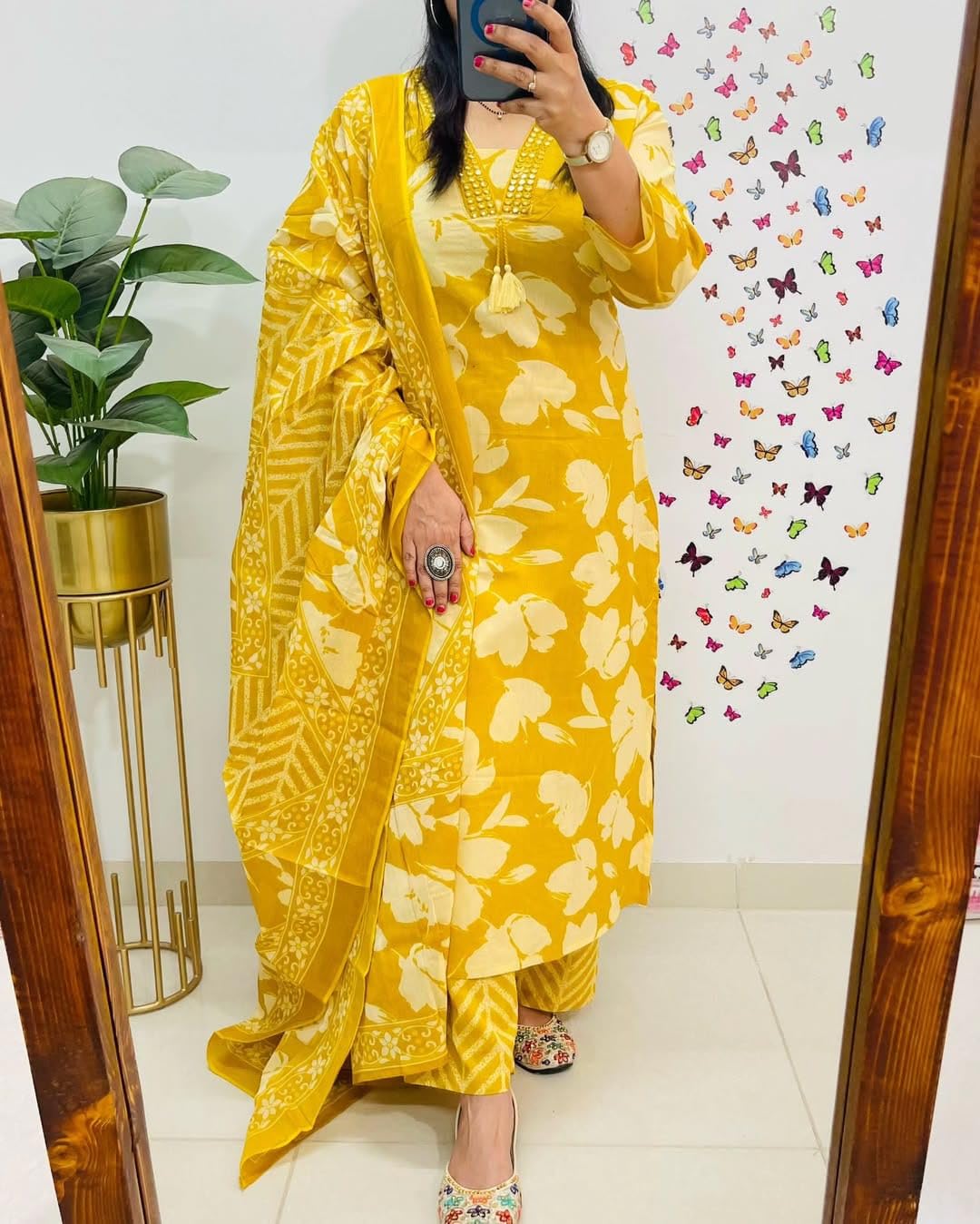 Rangnavi Women's Floral Printed Stright Kurta with Pant & Dupatta Set | Ethnic Set | Kurta Set – BLUE, Black, PINK, Yellow - image 2