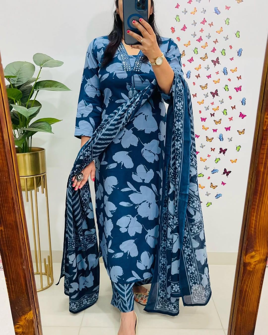 Rangnavi Women's Floral Printed Stright Kurta with Pant & Dupatta Set | Ethnic Set | Kurta Set – BLUE, Black, PINK, Yellow - image 2