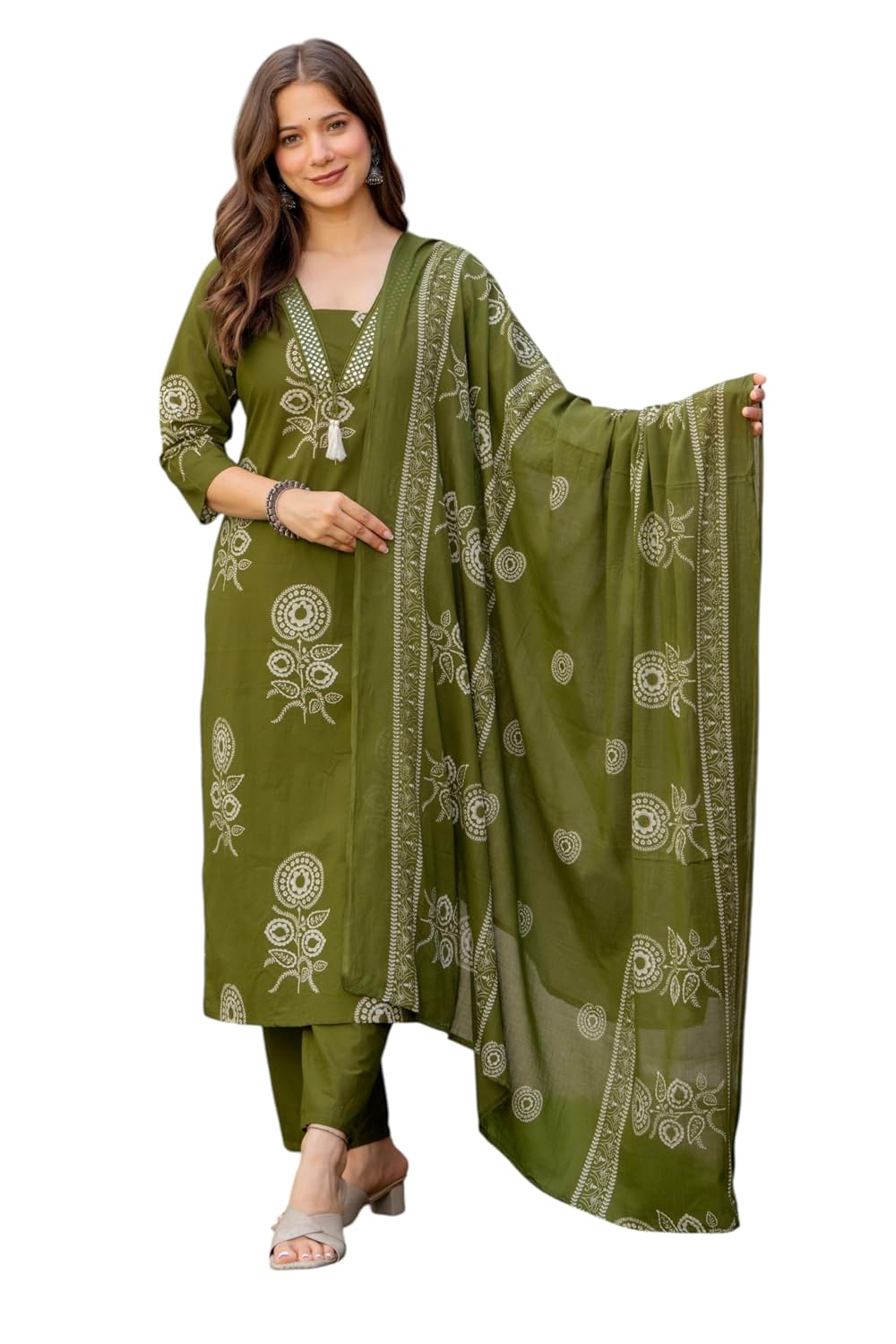 Rangnavi Women's Printed Pure Cotton Straight Kurta with Pants and Dupatta Set | Ethnic Set |Kurta Set - image 1