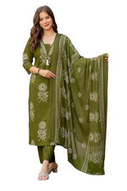 Rangnavi Women's Printed Pure Cotton Straight Kurta with Pants and Dupatta Set | Ethnic Set |Kurta Set - image 1