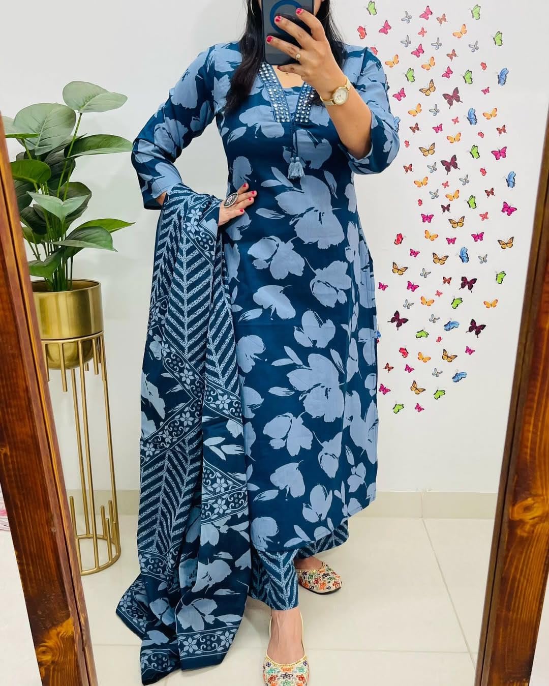 Rangnavi Women's Floral Printed Stright Kurta with Pant & Dupatta Set | Ethnic Set | Kurta Set – BLUE, Black, PINK, Yellow - image 3