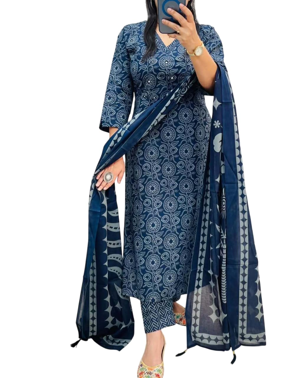 Rangnavi Women's Pure Cotton Printed Straight Kurta with Pants and Dupatta Set | Ethnic Set | Suit Set | Kurta Set – BLUE, GREEN, PURPLE, RUST - image 6