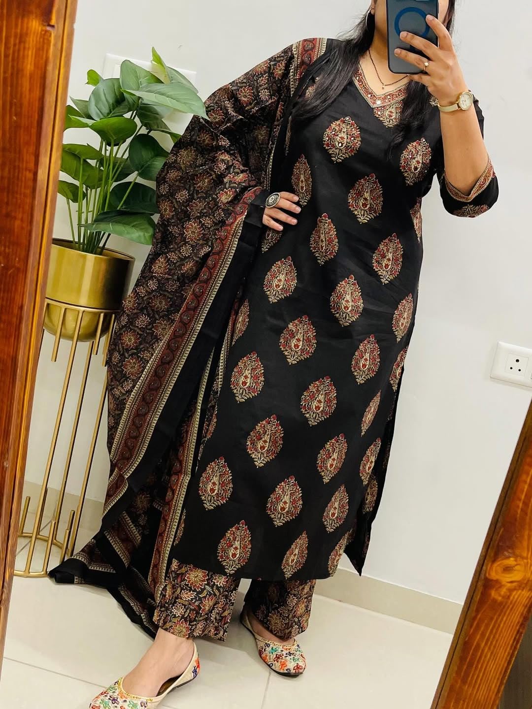 Rangnavi Women's Cotton Trending Straight Kurta with Pants and Dupatta Set | Ethnic Set (Black) - image 2