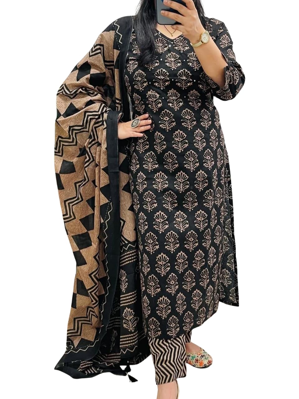 Rangnavi Women's Cotton Trending Straight Kurta with Pants and Dupatta Set | Ethnic Set (Teal) – BLACK, MAROON, TEAL - image 6