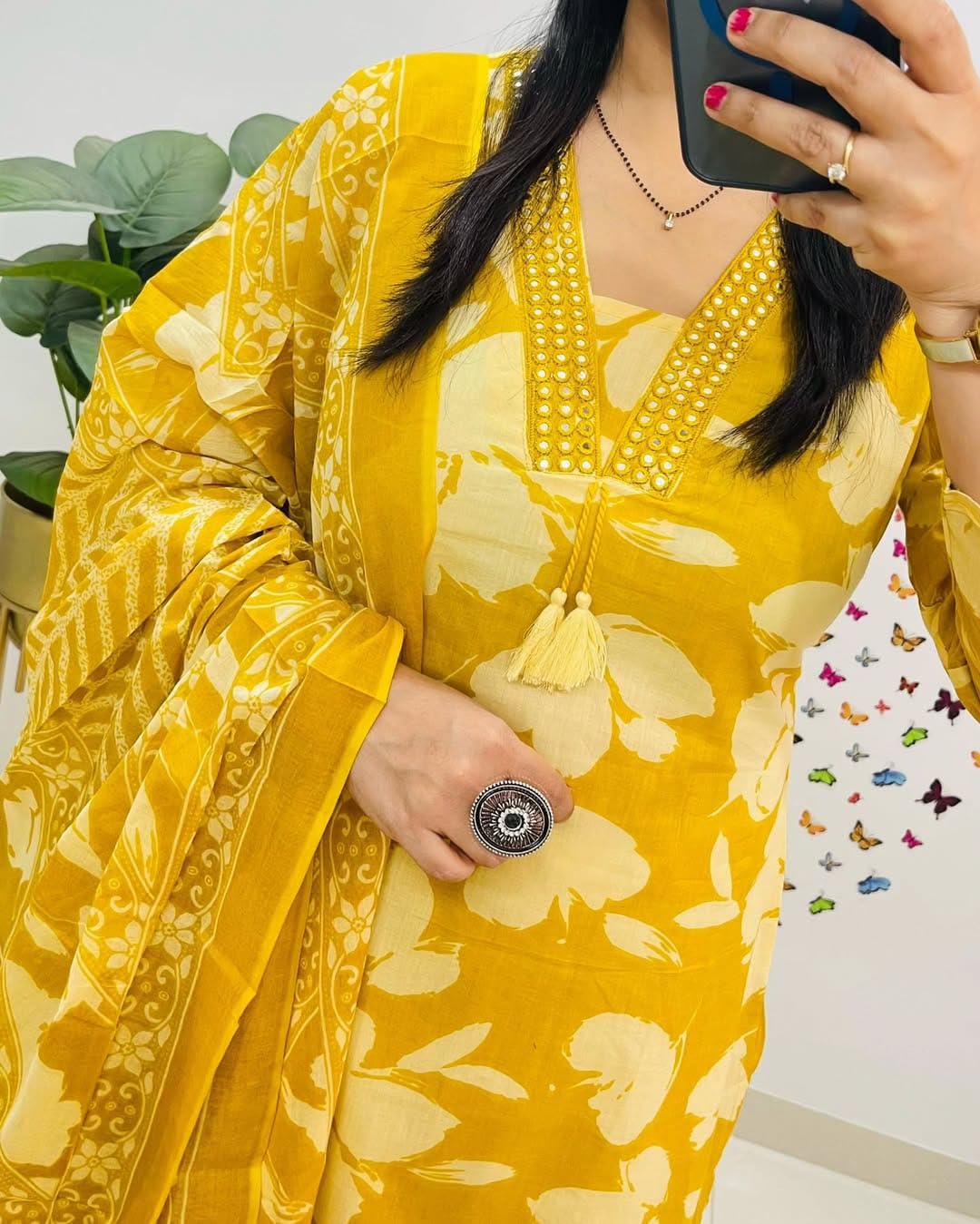 Rangnavi Women's Floral Printed Stright Kurta with Pant & Dupatta Set | Ethnic Set | Kurta Set – BLUE, Black, PINK, Yellow - image 3