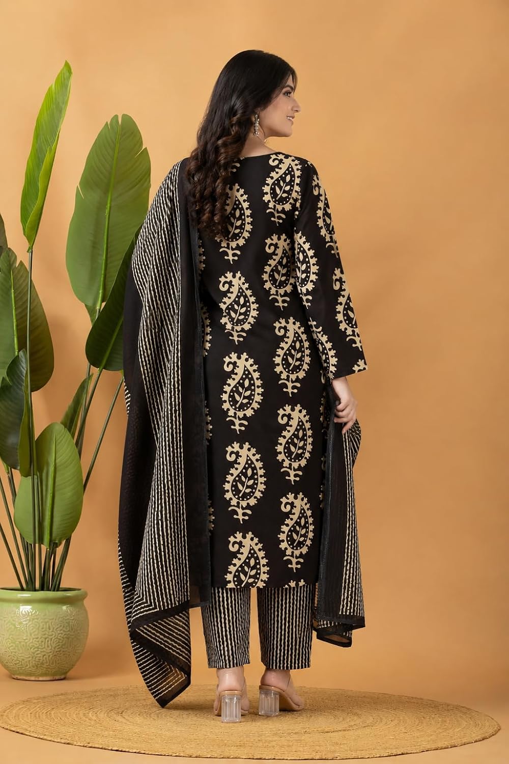 Rangnavi Women's Pure Cotton Printed Straight Kurta Set with Palazzo Pants & Dupatta- Ethnic Wear, Black - image 5