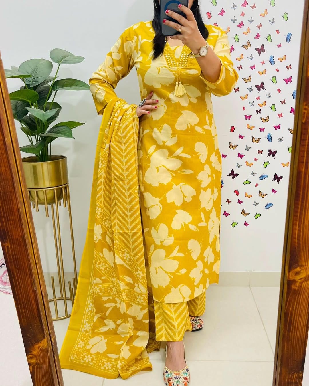Rangnavi Women's Floral Printed Stright Kurta with Pant & Dupatta Set | Ethnic Set | Kurta Set – BLUE, Black, PINK, Yellow - image 6