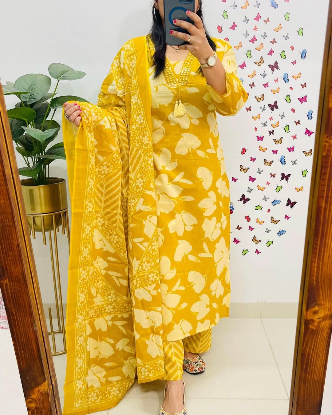 Rangnavi Women's Floral Printed Stright Kurta with Pant & Dupatta Set | Ethnic Set | Kurta Set – BLUE, Black, PINK, Yellow - image 5