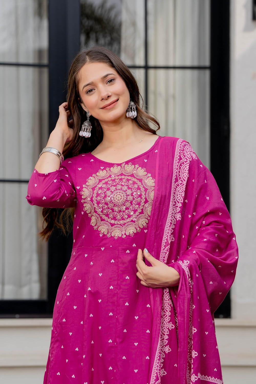 Rangnavi Women's Pure Cotton Anarkali Embroidered Kurta with Pant & Dupatta Set | Ethnic set | Kurta set - image 4
