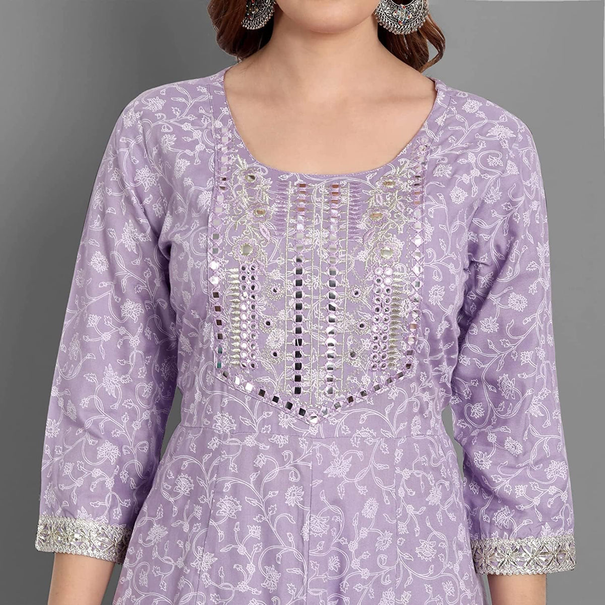 Rangnavi Women Rayon Anarkali Embroidered Printed Kurta Pant and Dupatta Set – Purple, Yellow - image 6