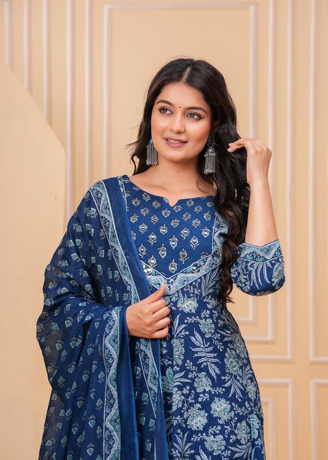 Rangnavi Women's Cotton Anarkali Kurta with Pants and Dupatta Set | Ethnic Set - image 3