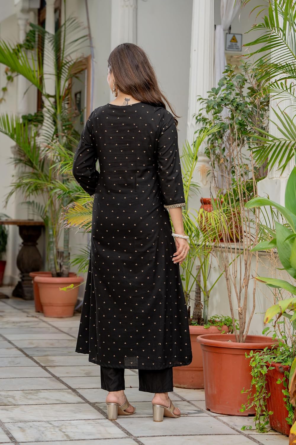 Rangnavi Women's Printed Pure Cotton Embroideried Straight Kurta with Pants and Dupatta Set | Ethnic Set |Kurta Set – BLACK - image 4