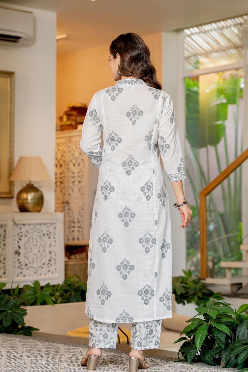 Rangnavi Women's Pure Cotton Anarkali Kurta with Pant & Dupatta Set | Ethnic Set | Kurta Set – GREY, PINK - image 4