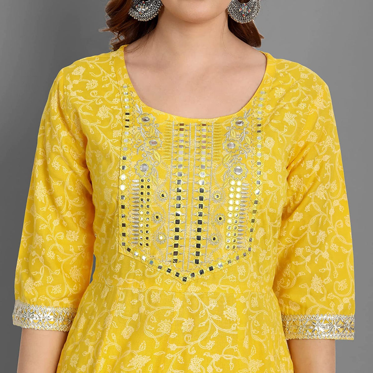 Rangnavi Women Rayon Anarkali Embroidered Printed Kurta Pant and Dupatta Set – Purple, Yellow - image 5