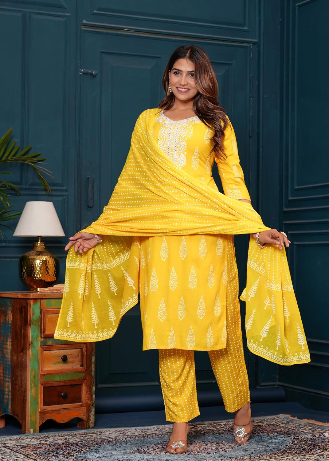 Rangnavi Women's Printed Rayon Straight Kurta Set - image 5