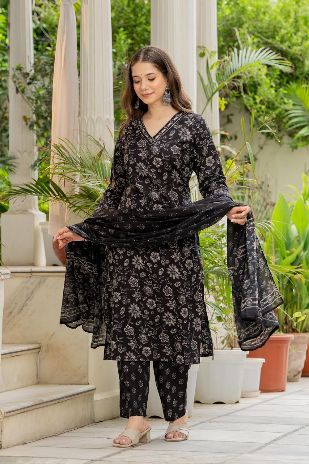 Rangnavi Women's Printed Pure Cotton V-Neck Straight Kurta with Pants and Dupatta Set | Ethnic Set |Kurta Set - image 2