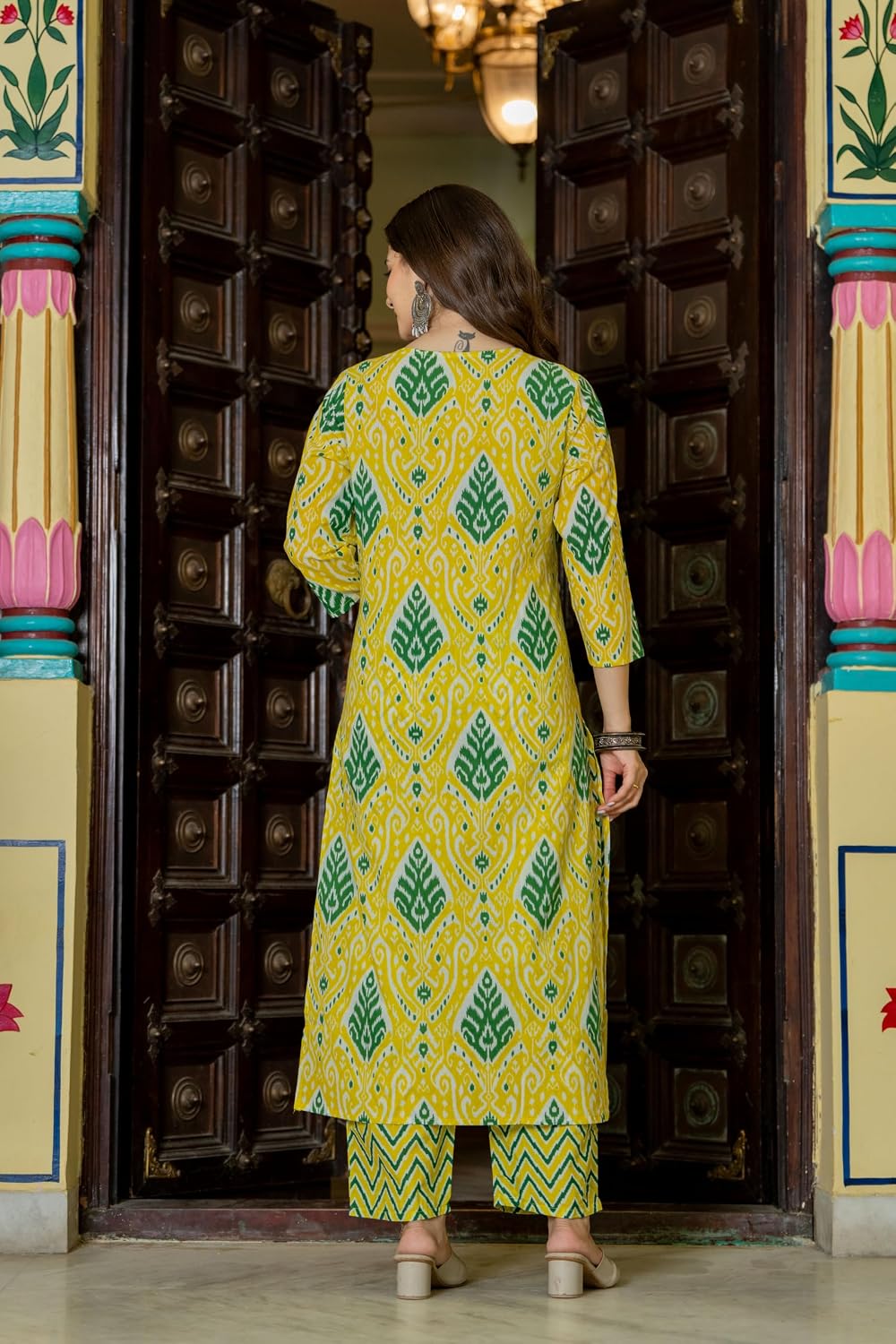 Rangnavi Women's Printed Pure Cotton Embroideried Straight Kurta with Pants and Dupatta Set | Ethnic Set |Kurta Set – LEMON, MUSTARD, WINE - image 4
