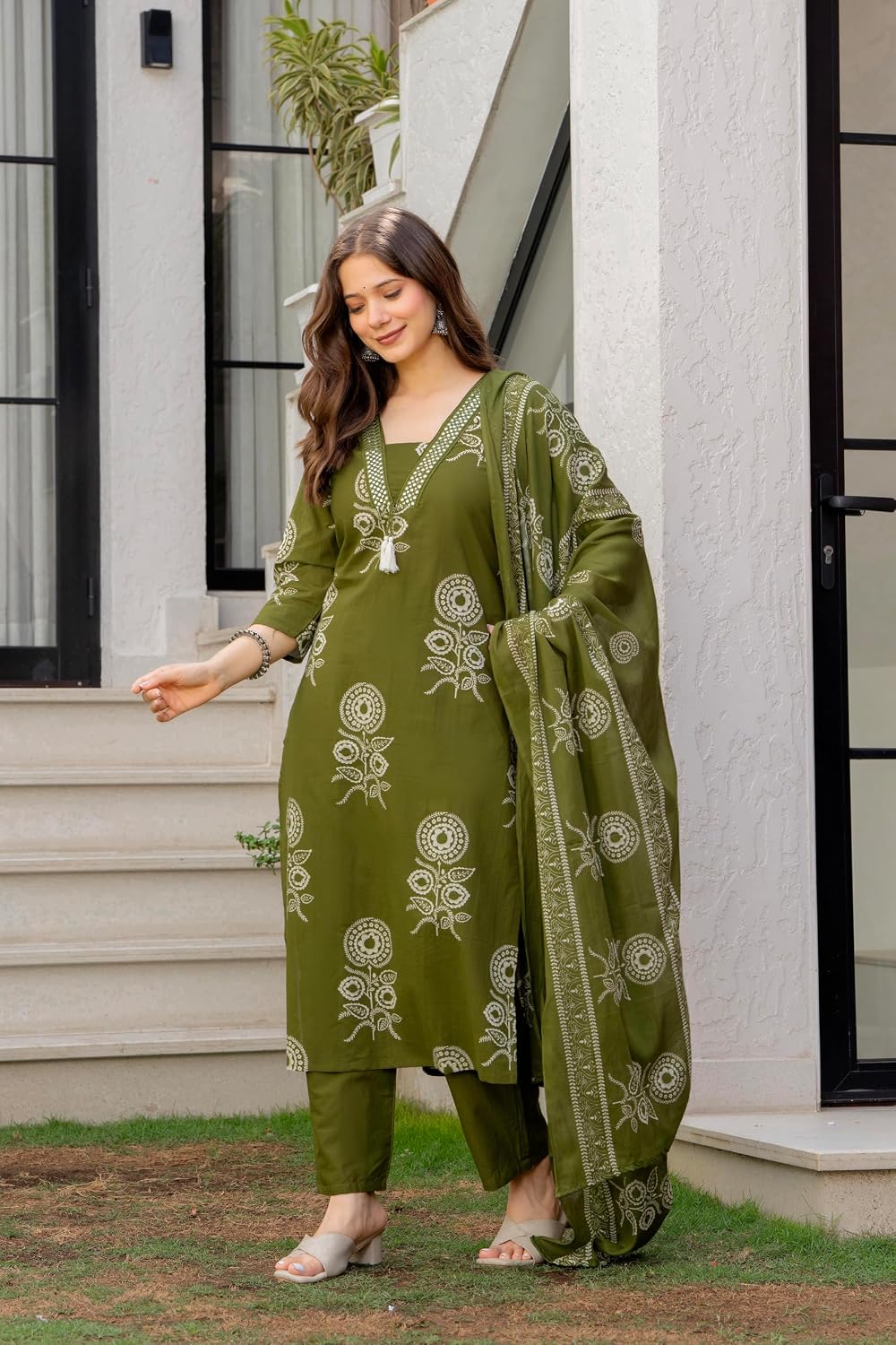 Rangnavi Women's Printed Pure Cotton Straight Kurta with Pants and Dupatta Set | Ethnic Set |Kurta Set - image 5
