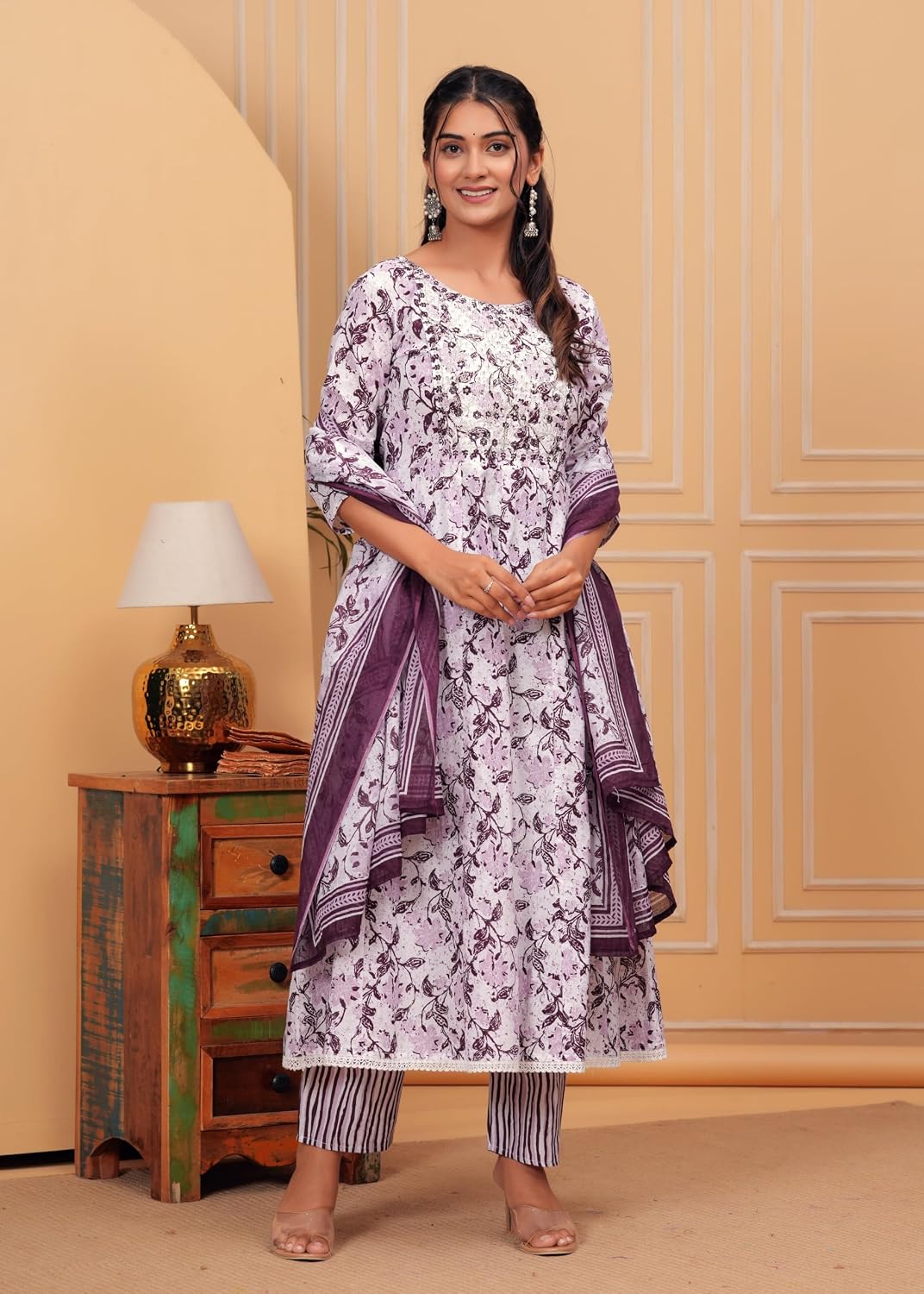 Rangnavi Women's Printed Cotton Anarkali Kurta Set - image 2