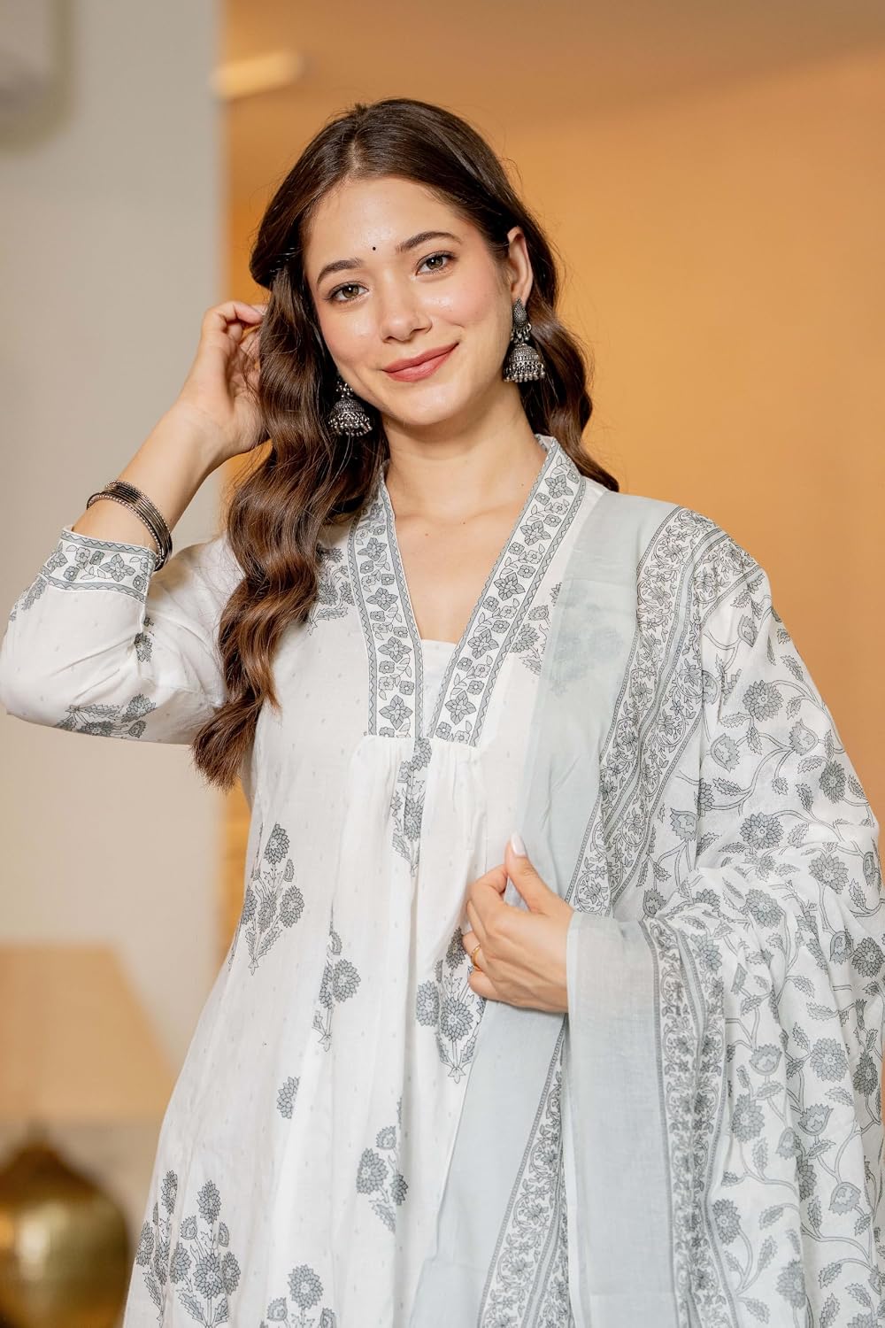 Rangnavi Women's Pure Cotton Anarkali Kurta with Pant & Dupatta Set | Ethnic Set | Kurta Set – GREY, PINK - image 3