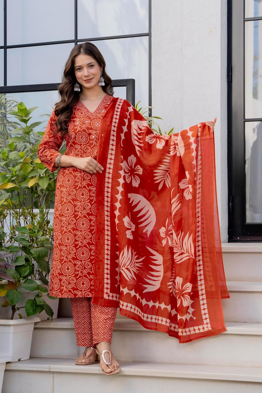 Rangnavi Women's Pure Cotton Printed Straight Kurta with Pants and Dupatta Set | Ethnic Set | Suit Set | Kurta Set - image 2