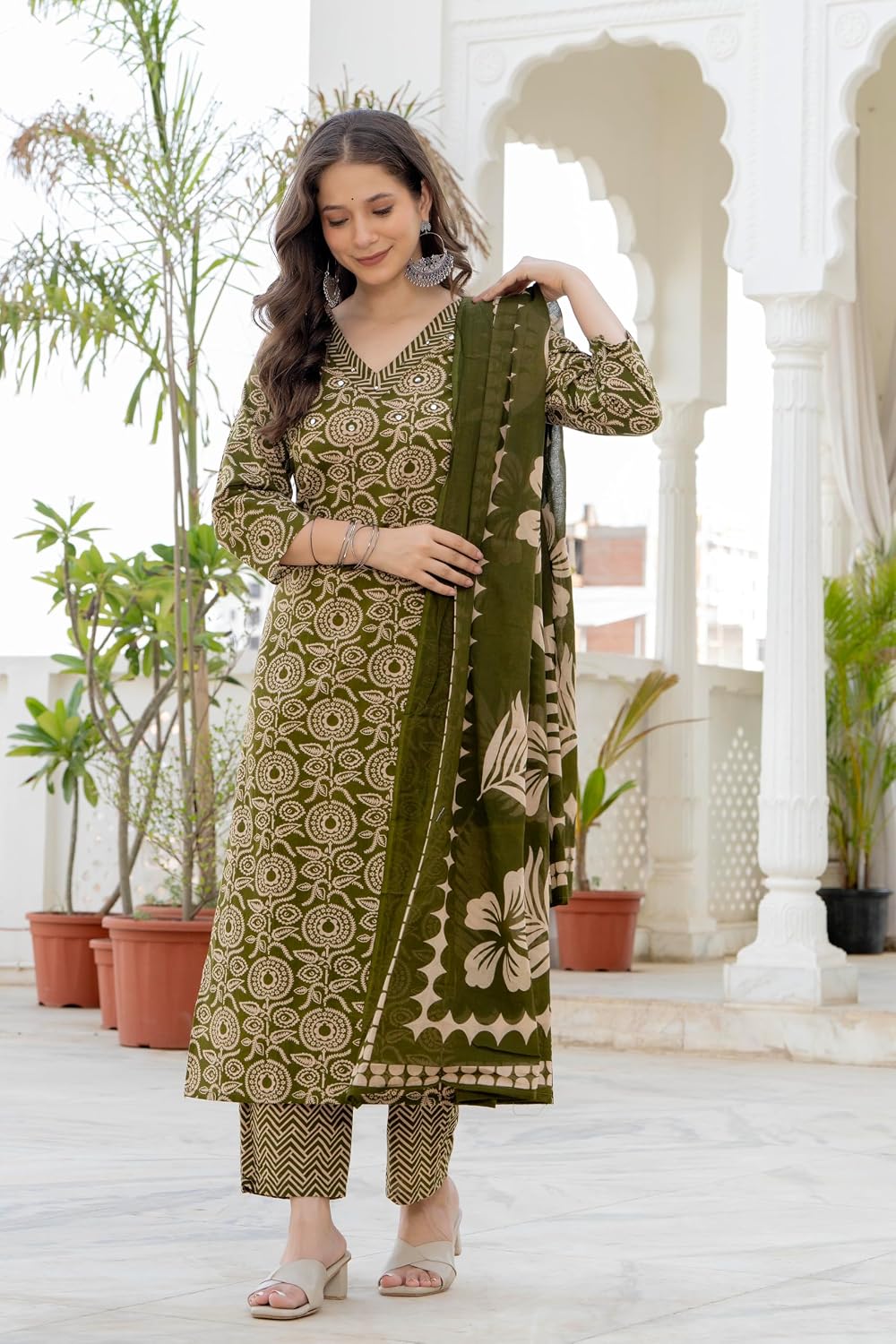 Rangnavi Women's Pure Cotton Printed Straight Kurta with Pants and Dupatta Set | Ethnic Set | Suit Set | Kurta Set – BLUE, GREEN, PURPLE, RUST - image 5
