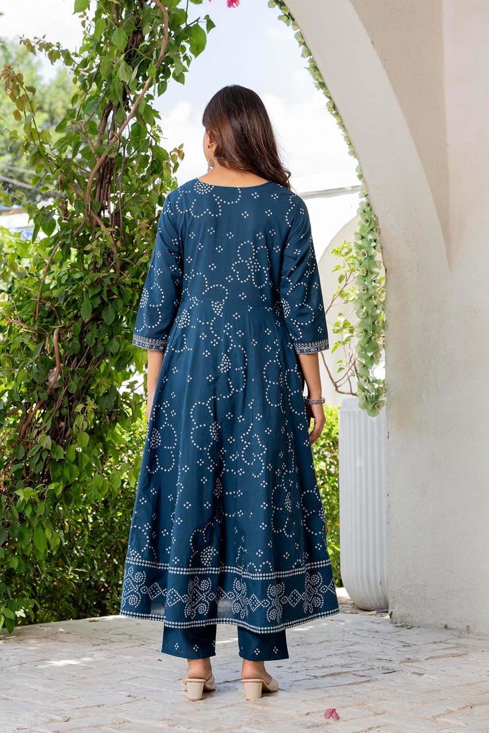 Rangnavi Women's Cotton Trending Anarkali Embroidered Kurta with Pants and Dupatta Set | Ethnic Set (Blue) - image 6