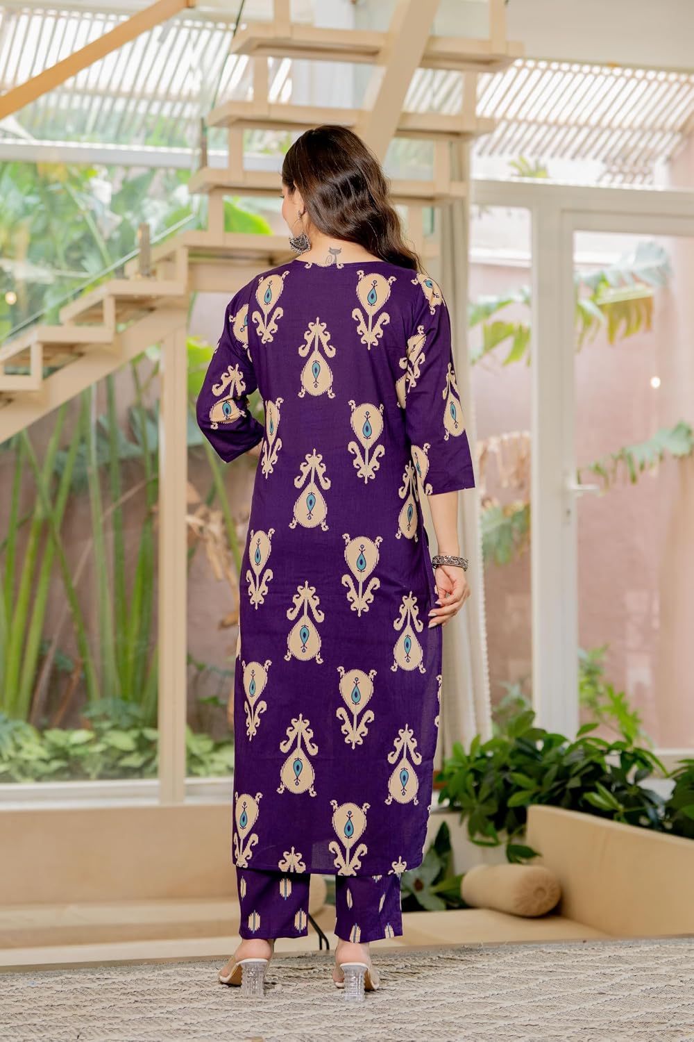 Rangnavi Women's Printed Pure Cotton Embroideried Straight Kurta with Pants and Dupatta Set | Ethnic Set |Kurta Set – PURPLE, Red - image 4