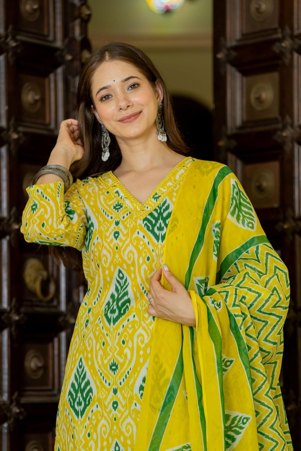 Rangnavi Women's Printed Pure Cotton Embroideried Straight Kurta with Pants and Dupatta Set | Ethnic Set |Kurta Set – LEMON, MUSTARD, WINE - image 3