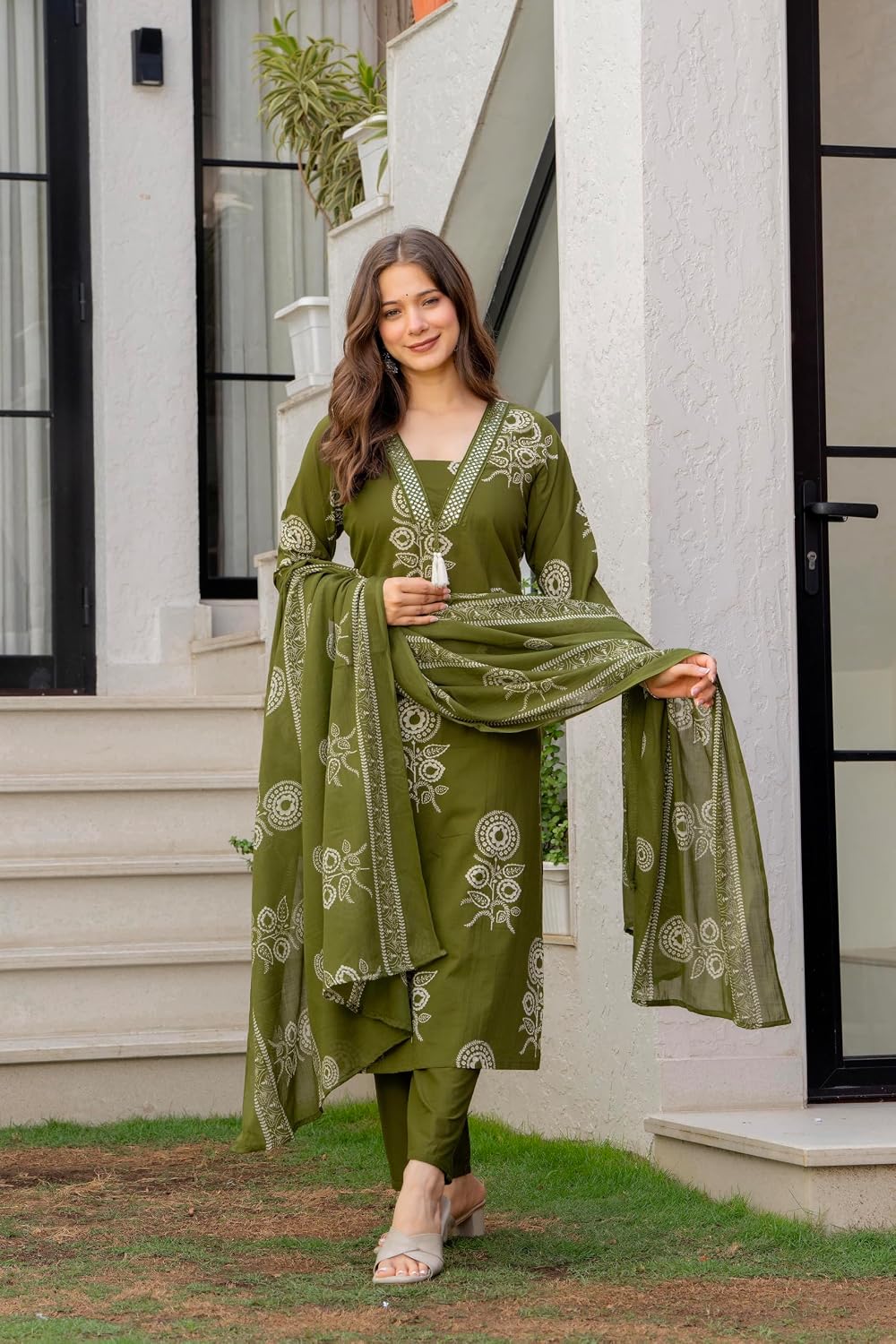 Rangnavi Women's Printed Pure Cotton Straight Kurta with Pants and Dupatta Set | Ethnic Set |Kurta Set - image 3