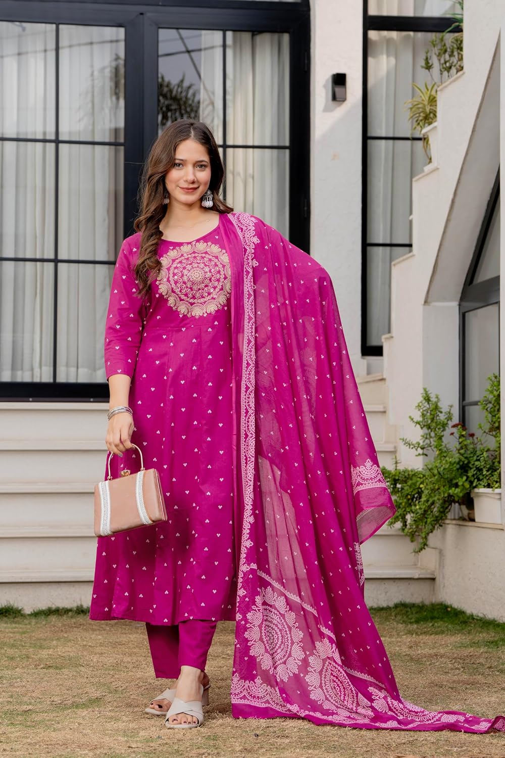 Rangnavi Women's Pure Cotton Anarkali Embroidered Kurta with Pant & Dupatta Set | Ethnic set | Kurta set - image 2